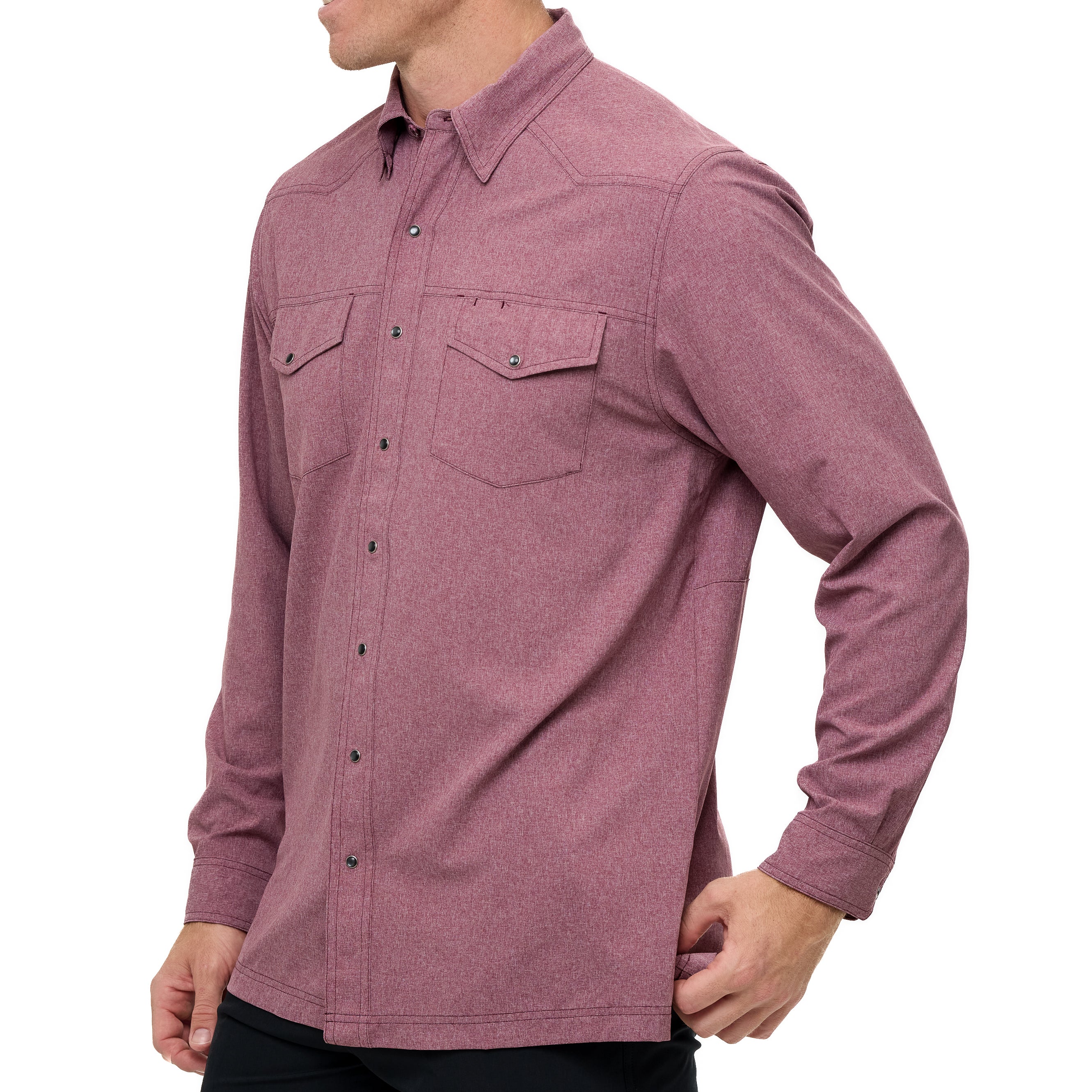 Maroon Pearl Snap Shirt | Long Sleeve - Image 4